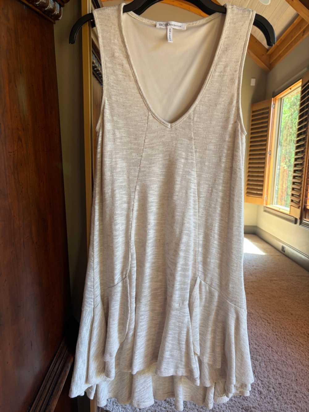 BCBGeneration Light Beige V-Neck Swing Dress